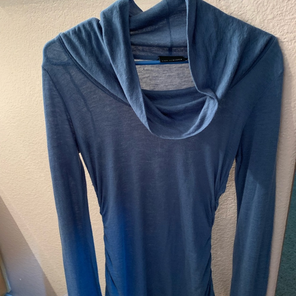 Light blue long sleeved cowl neck